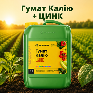 Добриво Гумат Калію +ЦИНК (Збагачений азотом, фосфором, калієм та цинком. ТМ Галичина, каністра 20 л)